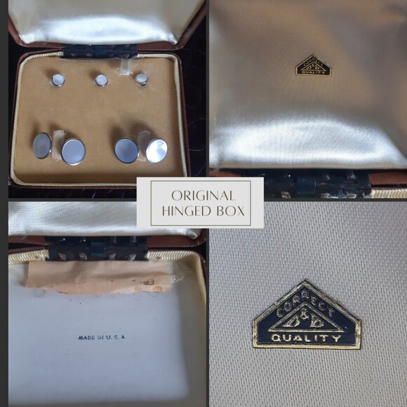 1930/40s Dolan & Bullock Art Deco Gold Filled MOP Cuff Link and Stud Set - Picture 6 of 16